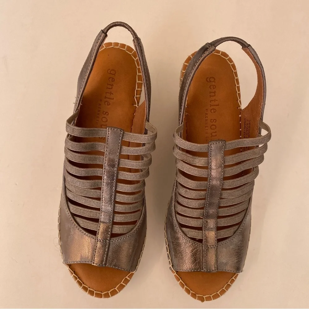 Gentle Souls || Strappy Espadrille Wedges‎ Silver Pewter Metallic 7.5